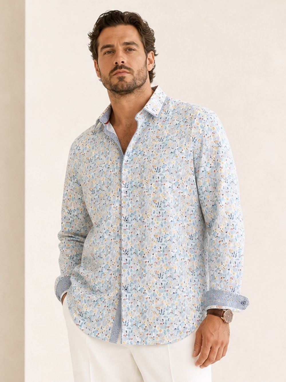 Jermyn & Bond Coastal Terrazzo Print Contrast Trim Shirt Sz 3XT
